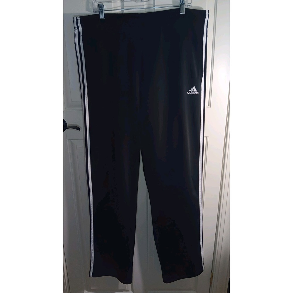 Adidas Athletic Track Pants Womens 2X Tall Black White Striped AEROREADY Jogging